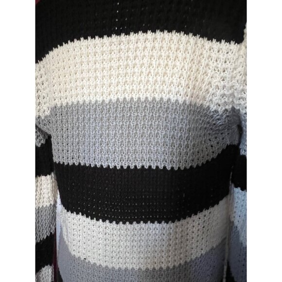 Bobbie Brooks Striped Crochet Cardigan Sz Medium Black White Grey - Picture 4 of 7